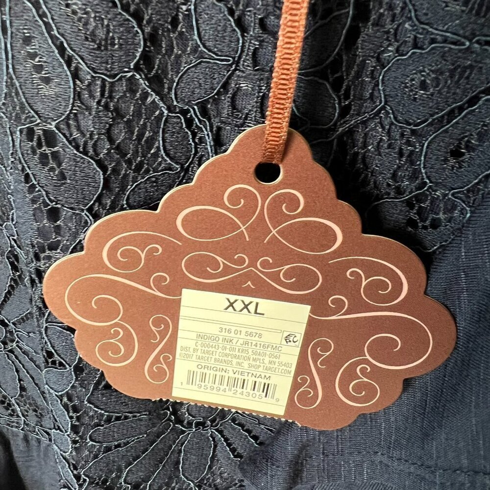 Knox Rose Blouse Womens Size XXL Navy Indigo Ink Floral Lace Babydoll Top - Picture 9 of 16
